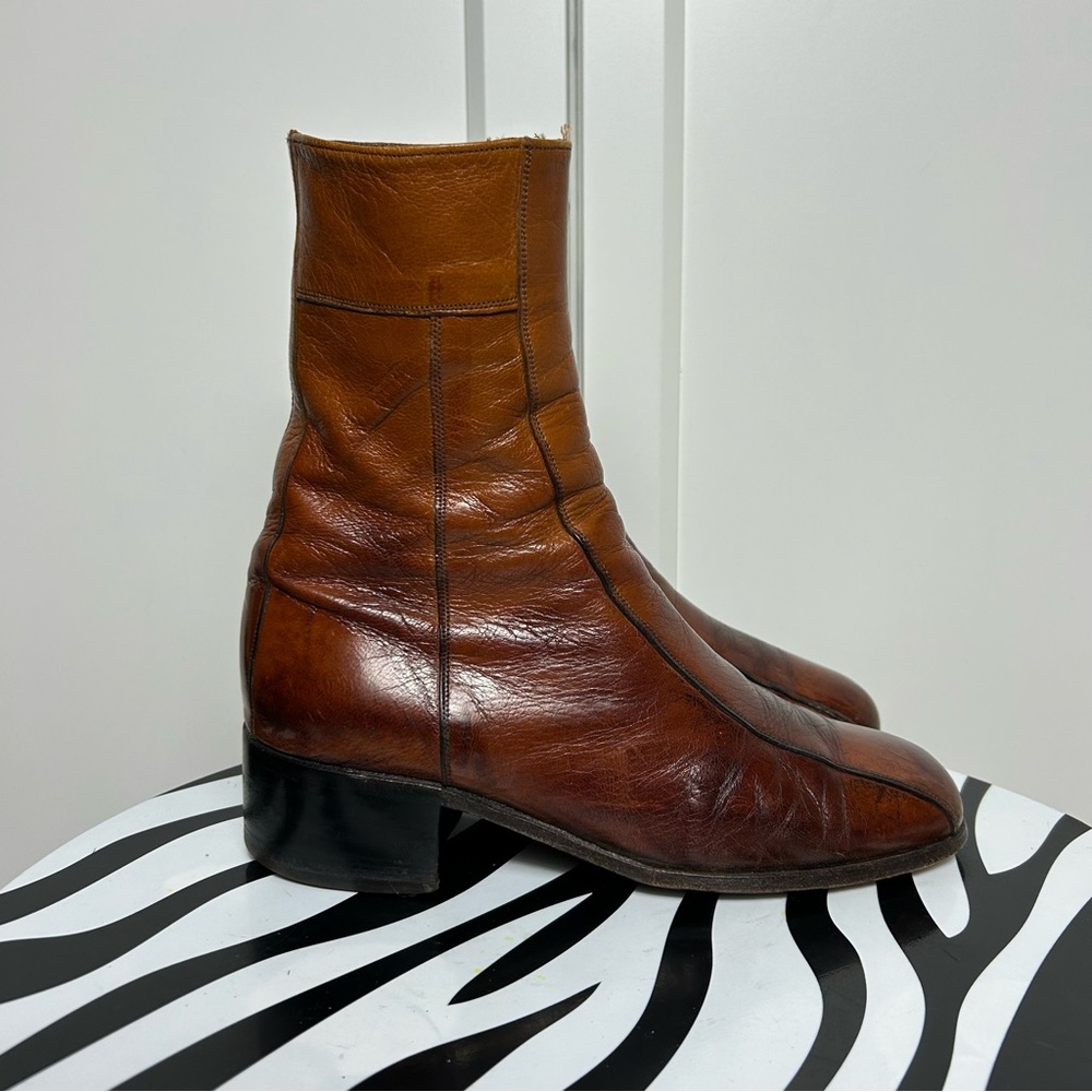 Florsheim imperial brown leather zipper calf high boots